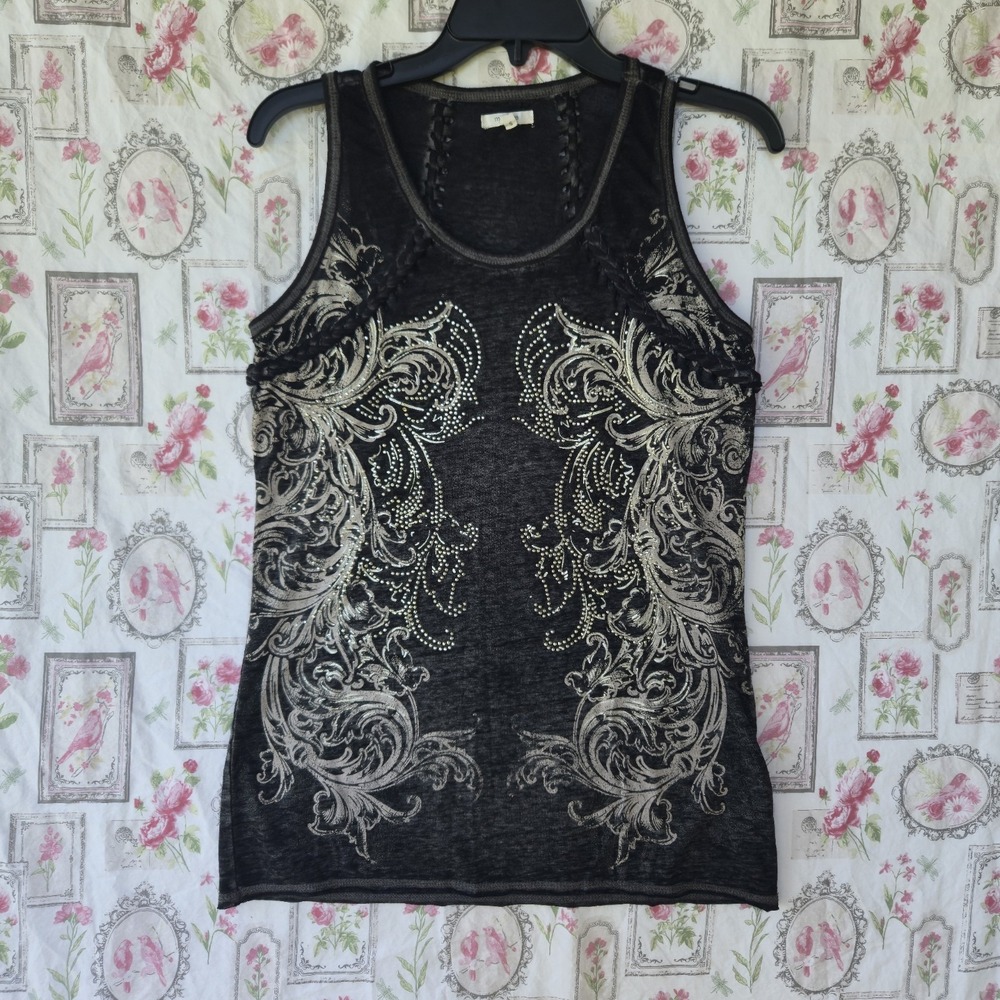 Maurices Y2K Women's Bling Tank Top Size Small Punk Rock Emo Goth Grey